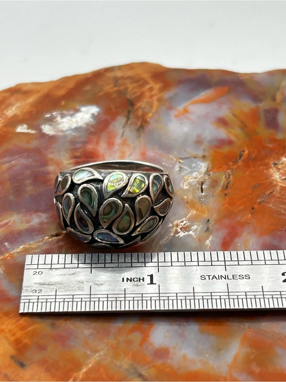 Vintage Sterling Silver Abalone Shell Ring - Size 9